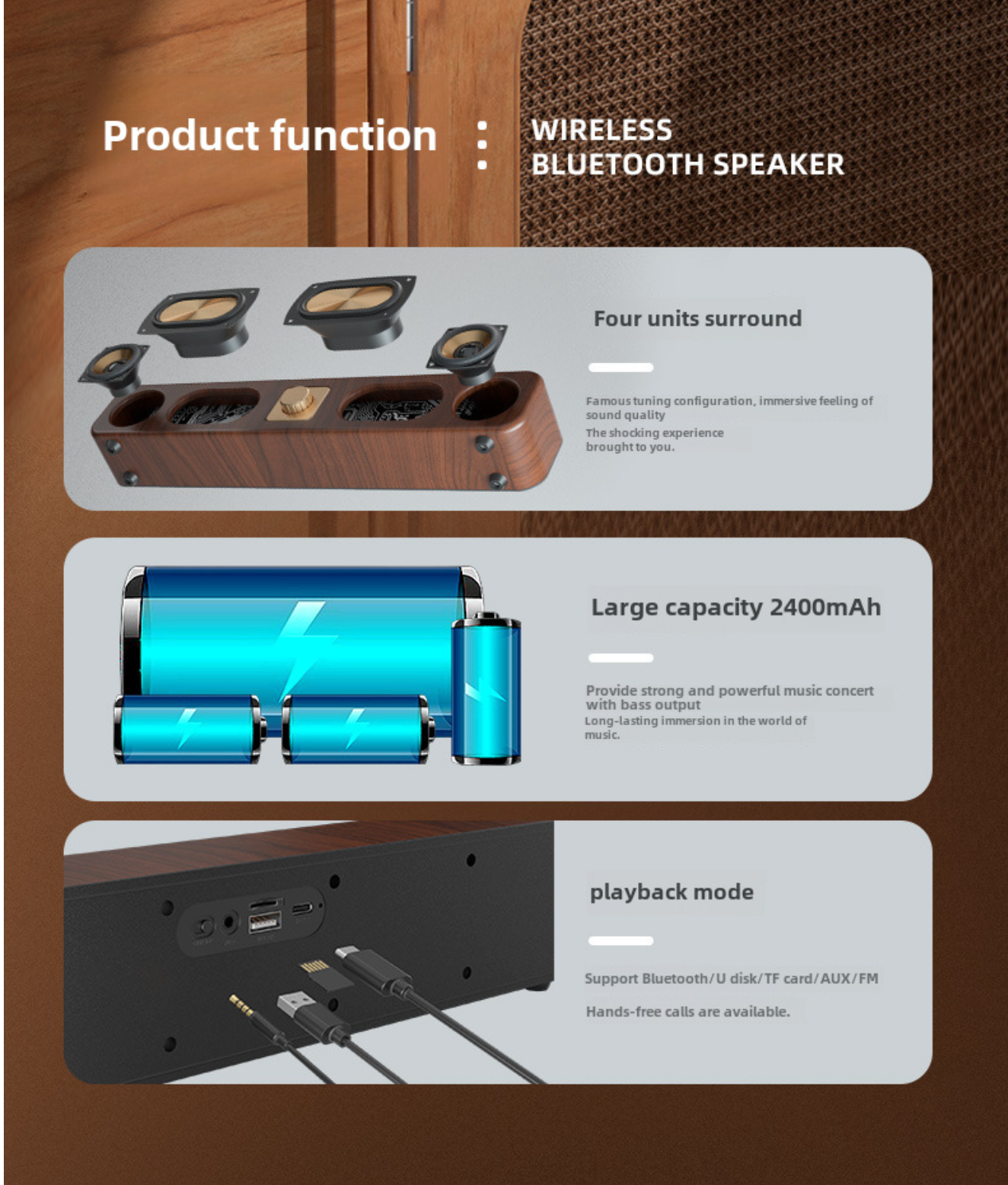 Retro Wireless Bluetooth Speaker Large Speaker Accent Low Wooden Retro Wireless Bluetooth Speaker - gambar 7